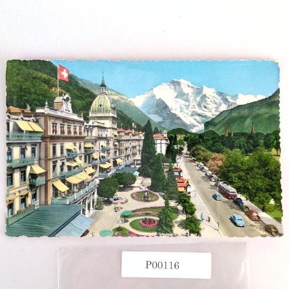 Vintage 1956 Postcard Interlaken Switzerland Hotel Viktoria & Jungfrau Alps - Picture 1 of 2